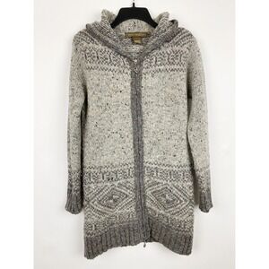 Inis Crafts Wool Fair Isle Hooded Full Zip Cardigan Sweater Womens S Grey Irish